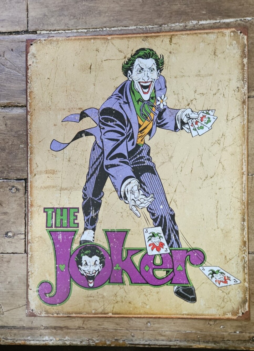 DC Comics The Joker Vintage Style Metal Wall Art - Purple Green Yellow